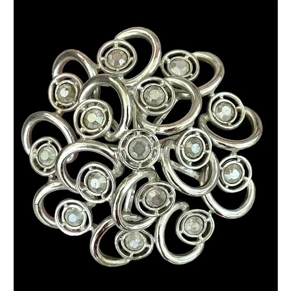 Sarah Coventry Brooch Pin Silver Tone Rhinestone Craft Pendant Missing Pin READ